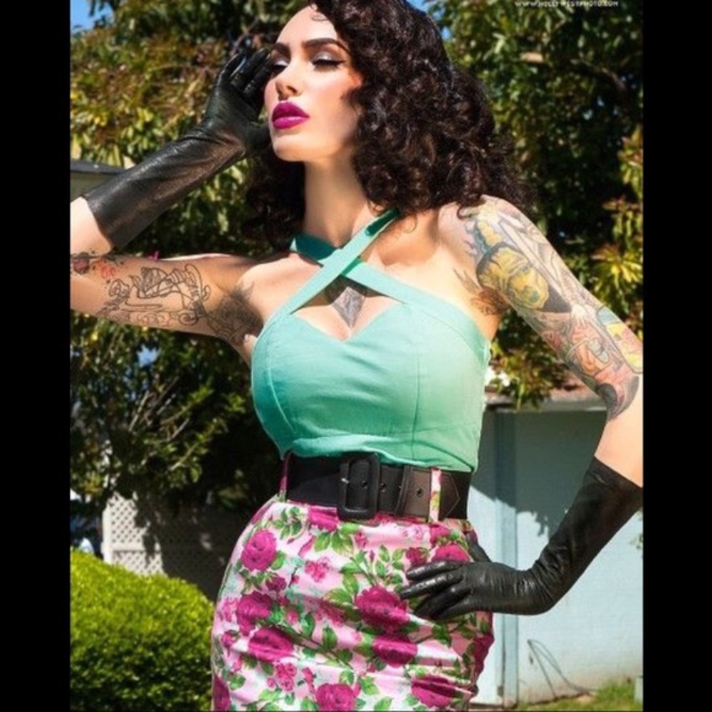Deadly Dames Retro Voodoo Vixen 50s Teal Top